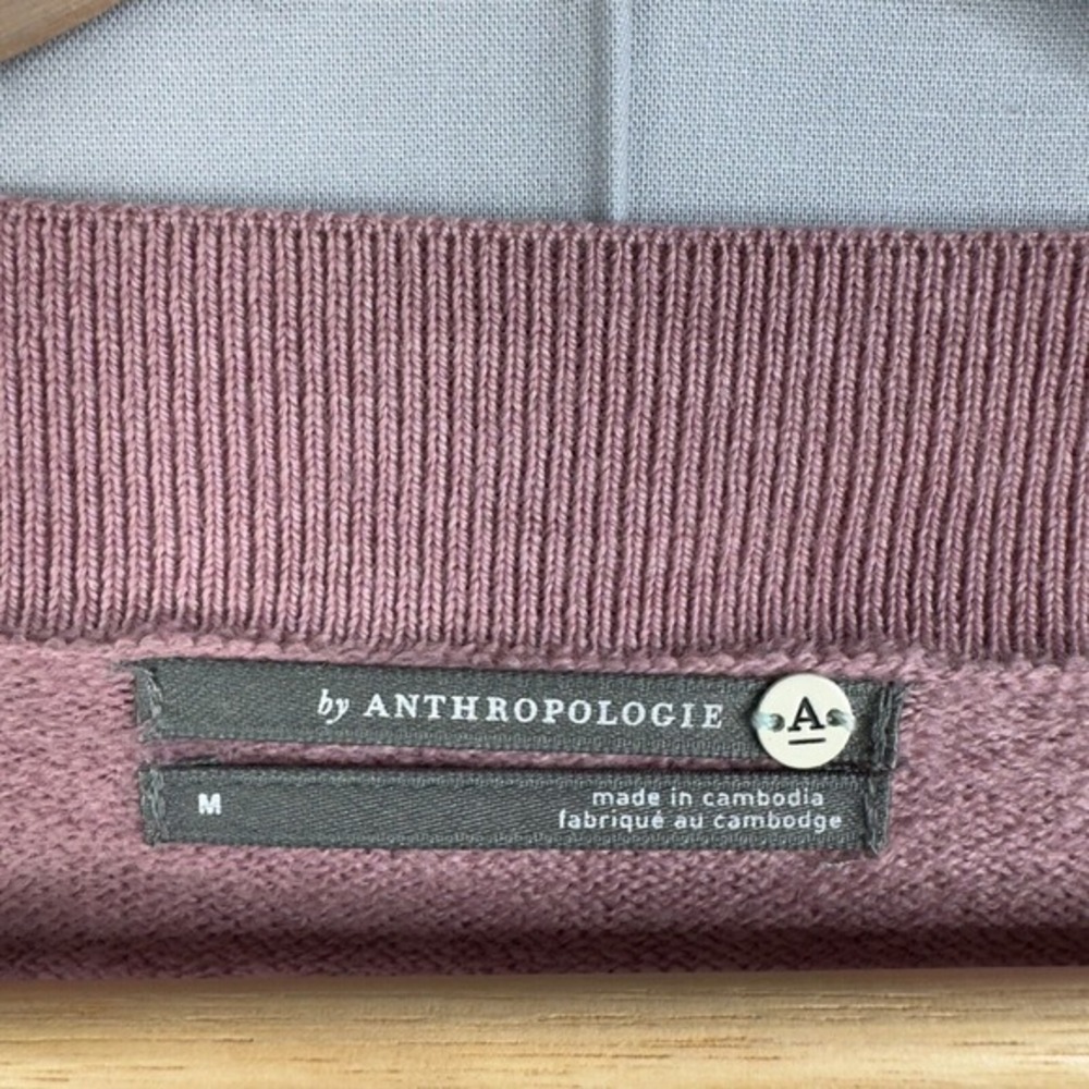 Anthropologie Gabby Sweater Mauve Pink Sz M‎ Long sleeve 100% Merino wool V-neck - Picture 3 of 5